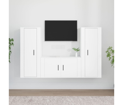 Set de muebles de TV 3 piezas madera contrachapada blanco