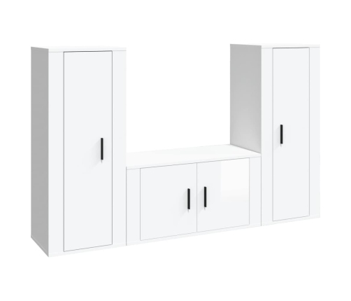 Set de muebles de TV 3 pzas madera contrachapada blanco brillo