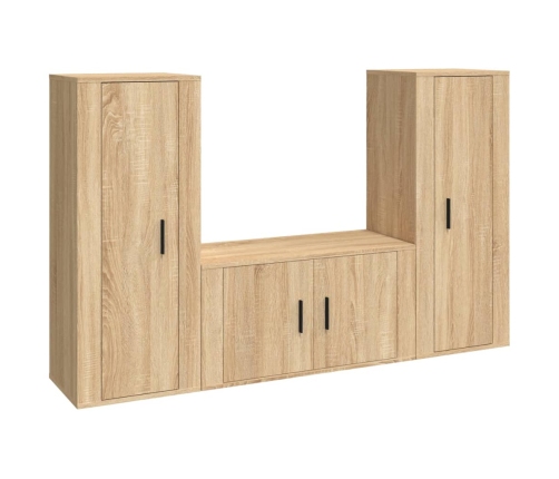 Set de muebles para TV 3 pzas madera contrachapada roble sonoma