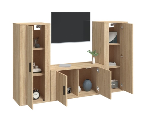 Set de muebles para TV 3 pzas madera contrachapada roble sonoma