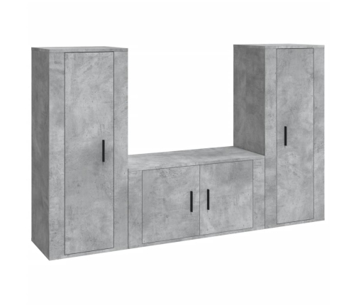 Set de muebles de TV 3 pzas madera contrachapada gris hormigón