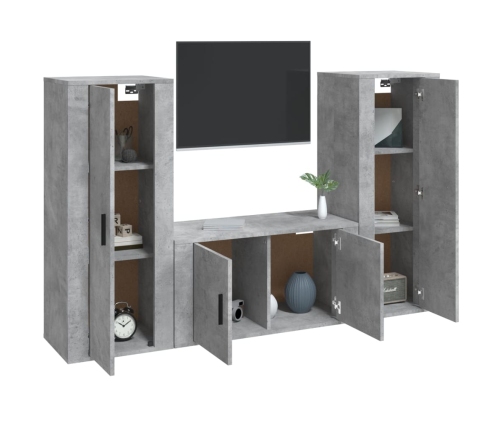 Set de muebles de TV 3 pzas madera contrachapada gris hormigón