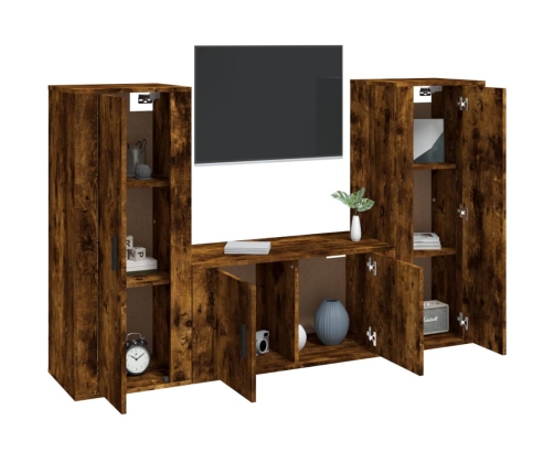 vidaXL Set de muebles de TV 3 pzas madera contrachapada roble ahumado