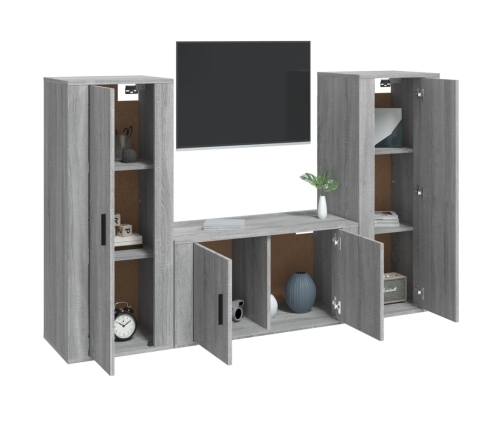 Set de muebles para TV 3 pzas madera contrachapada gris Sonoma