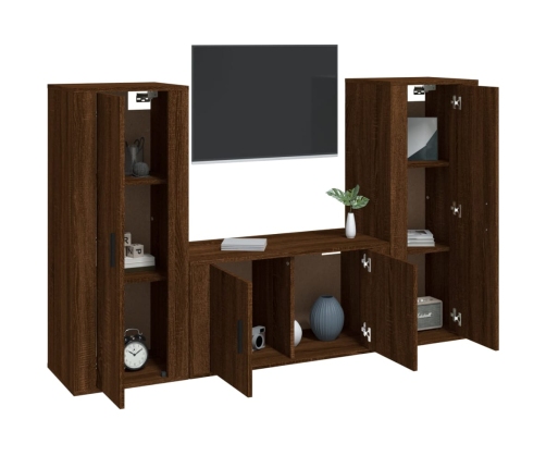 vidaXL Set de muebles para TV 3 pzas madera contrachapada roble marrón