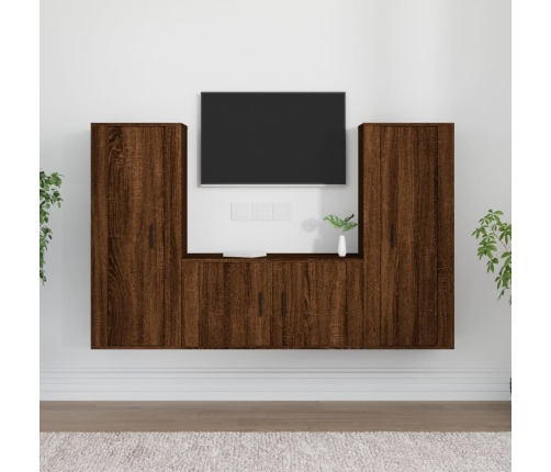 vidaXL Set de muebles para TV 3 pzas madera contrachapada roble marrón