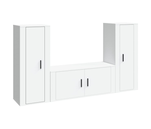 Set de muebles de TV 3 piezas madera contrachapada blanco