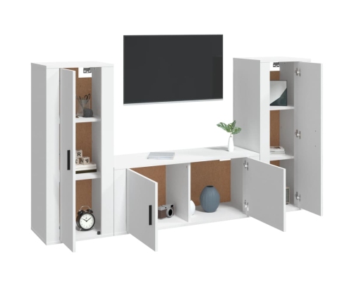 Set de muebles de TV 3 piezas madera contrachapada blanco