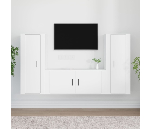 Set de muebles de TV 3 piezas madera contrachapada blanco