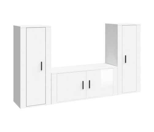 Set de muebles de TV 3 pzas madera contrachapada blanco brillo