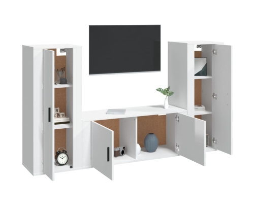 Set de muebles de TV 3 pzas madera contrachapada blanco brillo