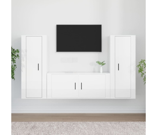 Set de muebles de TV 3 pzas madera contrachapada blanco brillo