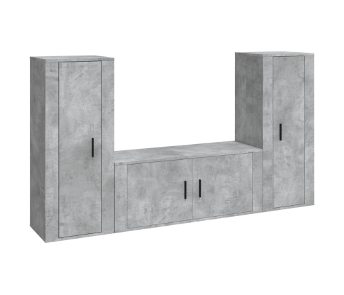 vidaXL Set de muebles de TV 3 pzas madera contrachapada gris hormigón