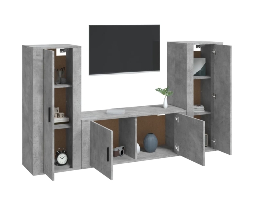 vidaXL Set de muebles de TV 3 pzas madera contrachapada gris hormigón