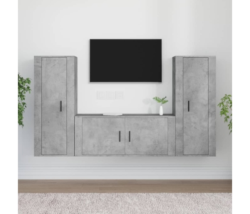 vidaXL Set de muebles de TV 3 pzas madera contrachapada gris hormigón