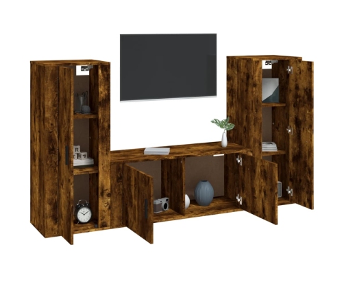 Set de muebles de TV 3 pzas madera contrachapada roble ahumado