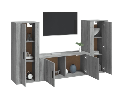 Set de muebles para TV 3 pzas madera contrachapada gris Sonoma