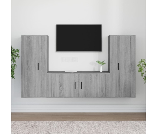 Set de muebles para TV 3 pzas madera contrachapada gris Sonoma