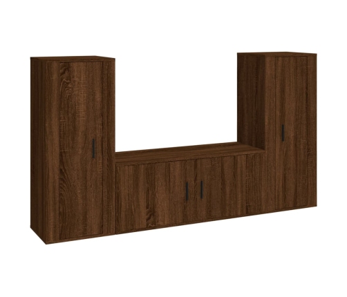 Set de muebles para TV 3 pzas madera contrachapada roble marrón