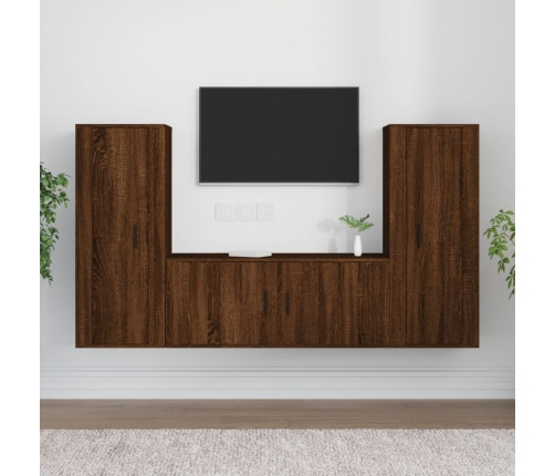 Set de muebles para TV 3 pzas madera contrachapada roble marrón