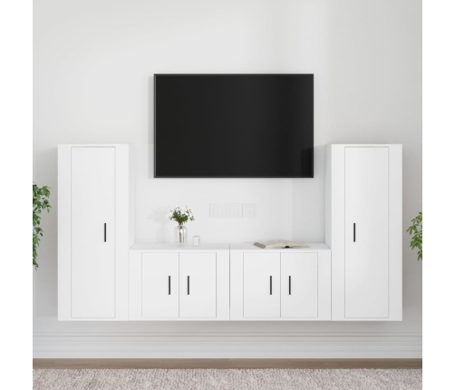 Set de muebles para TV 4 piezas madera contrachapada blanco