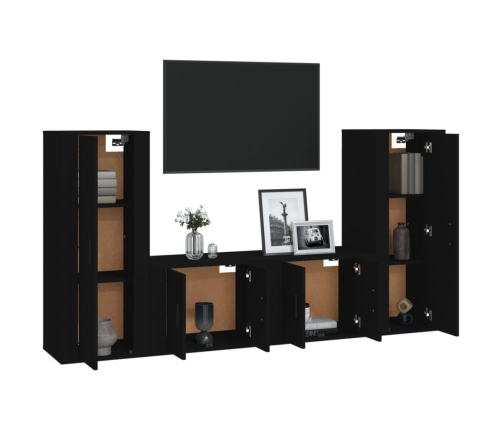 Set de muebles para TV 4 piezas madera contrachapada negro