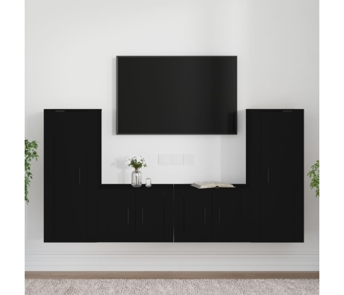 Set de muebles para TV 4 piezas madera contrachapada negro