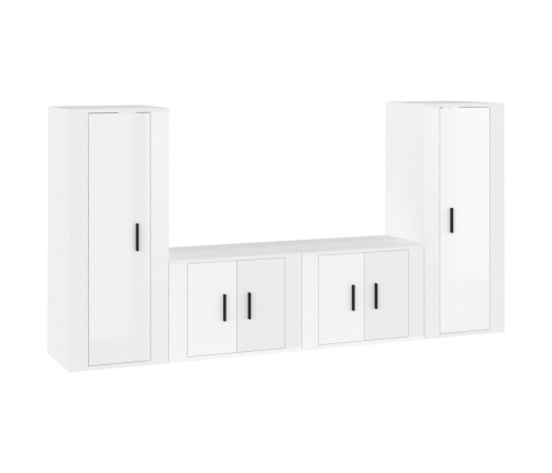 Set de muebles de TV 4 pzas madera contrachapada blanco brillo