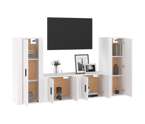 Set de muebles de TV 4 pzas madera contrachapada blanco brillo