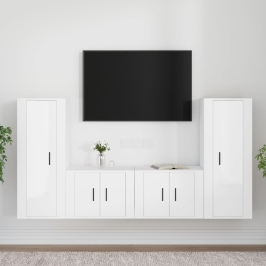 Set de muebles de TV 4 pzas madera contrachapada blanco brillo