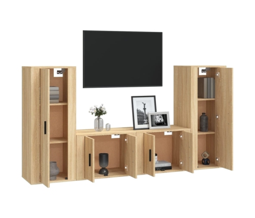 Set de muebles para TV 4 pzas madera contrachapada roble Sonoma