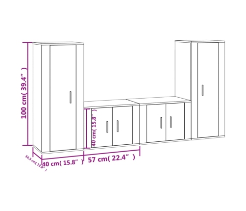 Set de muebles para TV 4 pzas madera contrachapada roble Sonoma