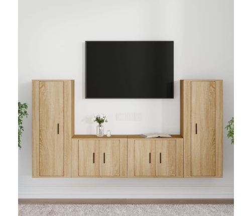 vidaXL Set de muebles para TV 4 pzas madera contrachapada roble Sonoma