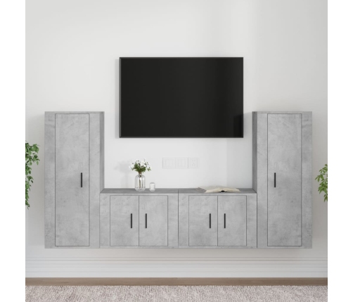 Set de muebles de TV 4 pzas madera contrachapada gris hormigón