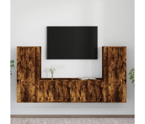 Set de muebles de TV 4 pzas madera contrachapada roble ahumado