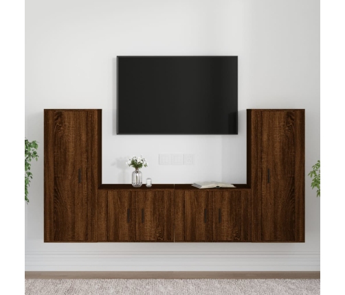 Set de muebles para TV 4 pzas madera contrachapada marrón roble