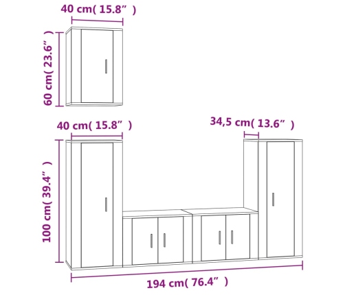 Set de muebles para TV 5 piezas madera contrachapada blanco