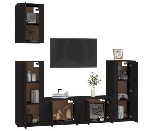 Set de muebles para TV 5 piezas madera contrachapada negro