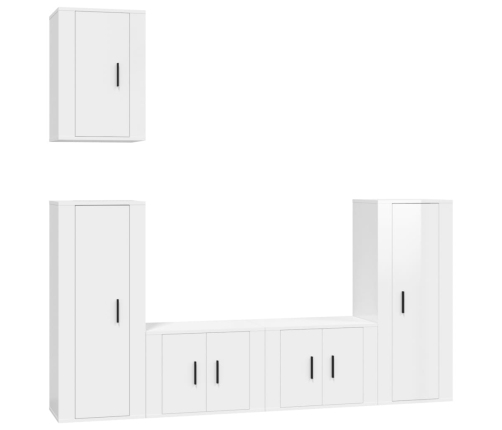 Set de muebles de TV 5 pzas madera contrachapada blanco brillo