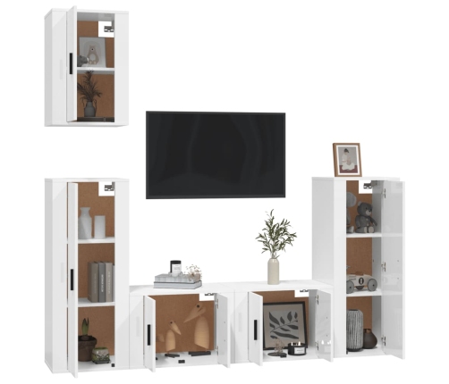 Set de muebles de TV 5 pzas madera contrachapada blanco brillo