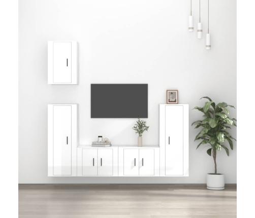 Set de muebles de TV 5 pzas madera contrachapada blanco brillo