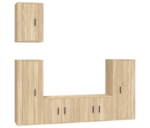 Set de muebles para TV 5 pzas madera contrachapada roble Sonoma