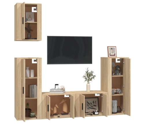 Set de muebles para TV 5 pzas madera contrachapada roble Sonoma