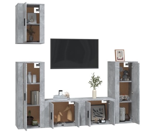 Set de muebles de TV 5 pzas madera contrachapada gris hormigón