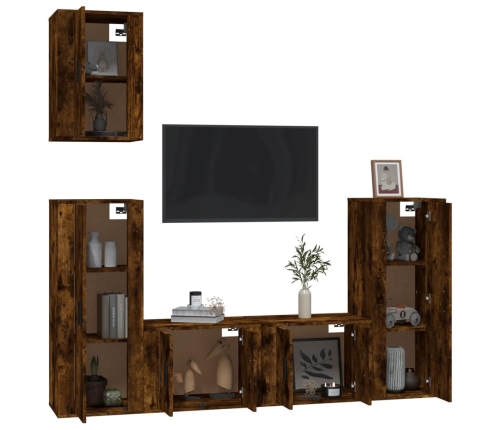 Set de muebles de TV 5 pzas madera contrachapada roble ahumado