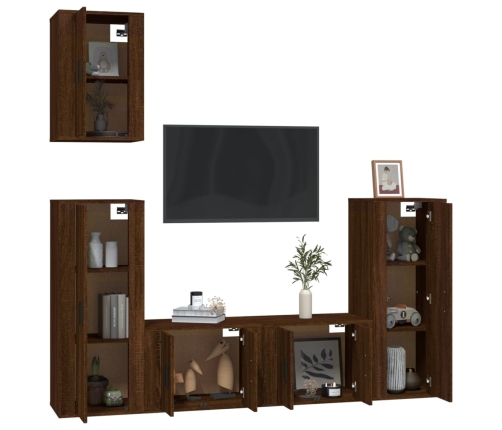 Set de muebles para TV 5 pzas madera contrachapada roble marrón