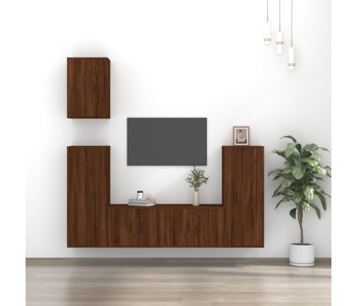 Set de muebles para TV 5 pzas madera contrachapada roble marrón