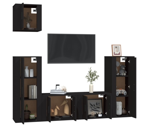 vidaXL Set de muebles para TV 5 piezas madera contrachapada negro