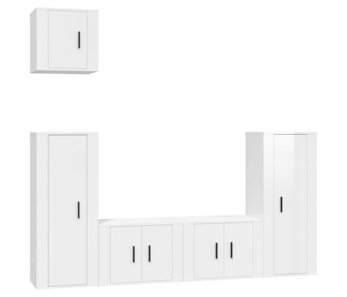 Set de muebles de TV 5 pzas madera contrachapada blanco brillo