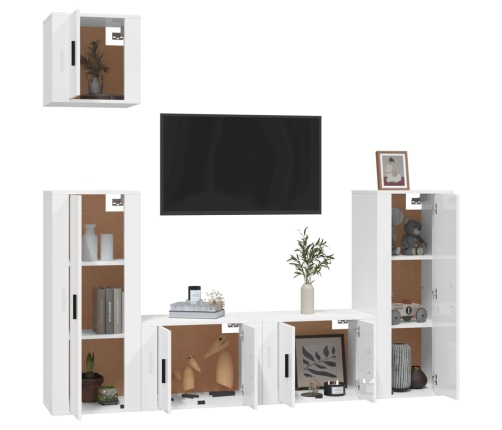 Set de muebles de TV 5 pzas madera contrachapada blanco brillo